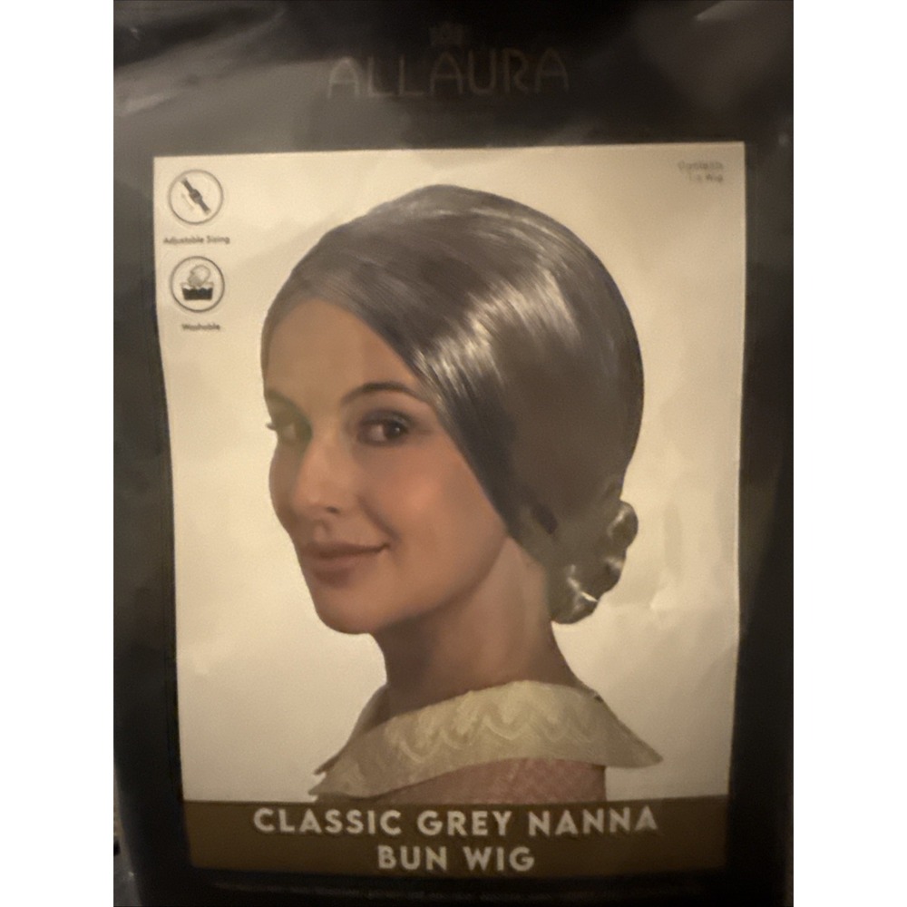 Old Lady Granny Grey Hair Bun Wig Grandma 100 Days of School Allaura NEW!